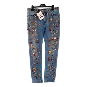 DOLCE & GABBANA Jeans Crystal Roses Heart Emb.